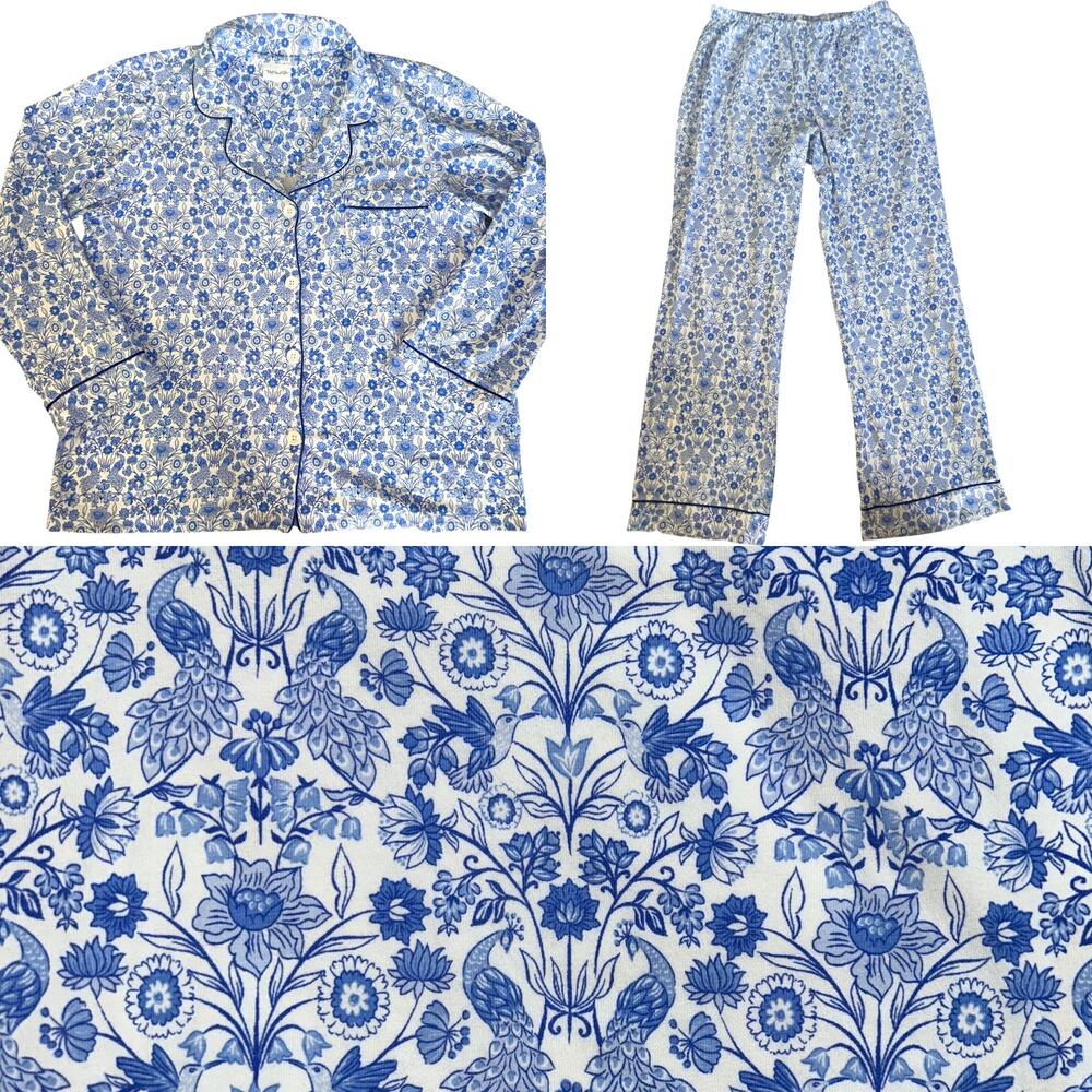 NWOT Bedhead Blue Woodblock Floral Stretch Jersey Classic Pajama Set Size Large